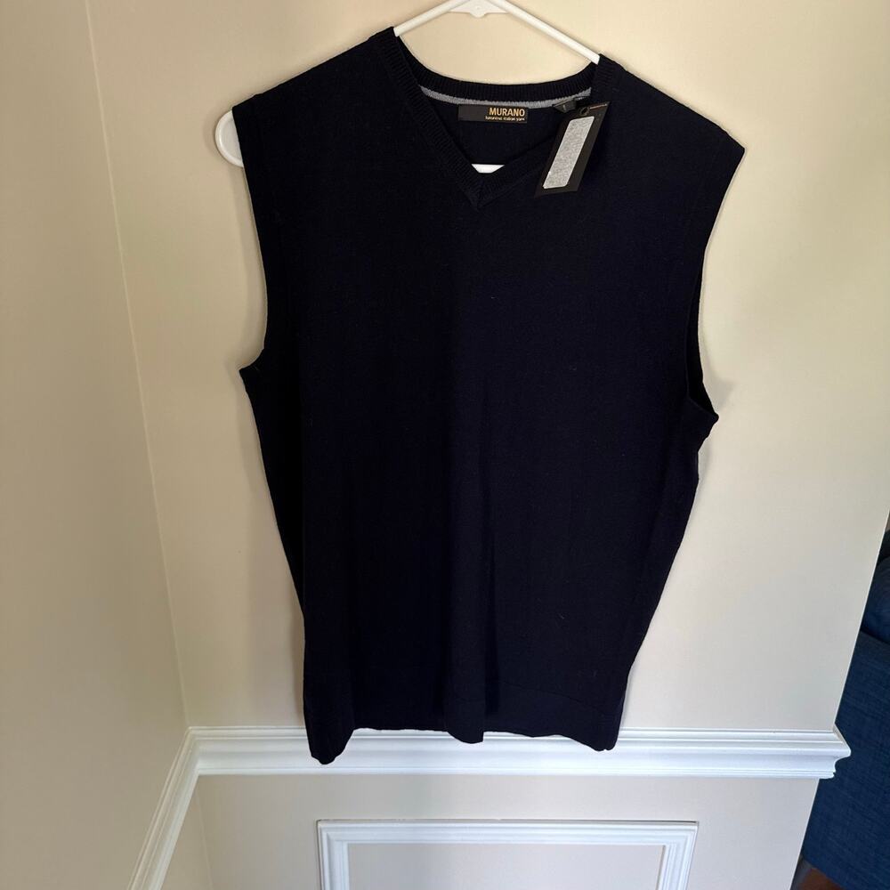 New With Tags Merino Wool Black V-Neck Sweater Vest Layering Ribbed Trim- Medium - Picture 3 of 9